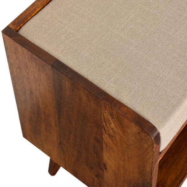 English Elm Mud Linen Nordic Storage Bench - Upholstered Beige With Chestnut Base For Stylish Organization B182P166541