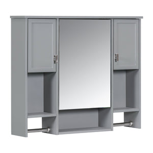 English Elm 35'' Modern Wall-Mounted Medicine Cabinet with Mirror, Ample Storage, Adjustable Shelves & Towel Bar Grey WF317173AAE