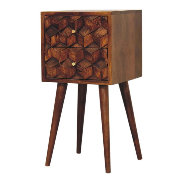 English Elm Mini Chestnut Cube Nightstand With 2 Drawers – Stylish, Compact Storage For Modern Spaces & Decor B182P166573