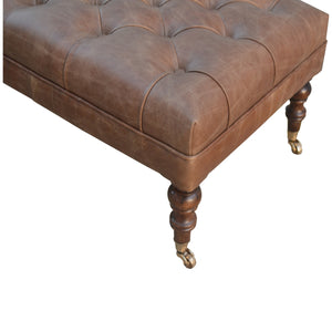 English Elm Solid Leopard Velvet Tray Footstool with 100% Mango Wood Frame, Nordic Legs, Modern Upholstery Brown B182P202520