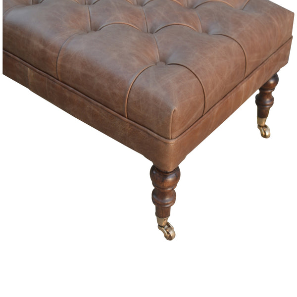 English Elm Solid Leopard Velvet Tray Footstool with 100% Mango Wood Frame, Nordic Legs, Modern Upholstery Brown B182P202520