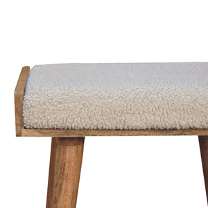English Elm Boucle Tray-Style Footstool with Nordic Oak Legs, Cream Bouclé Upholstery, Cozy Modern Accent B182P166682