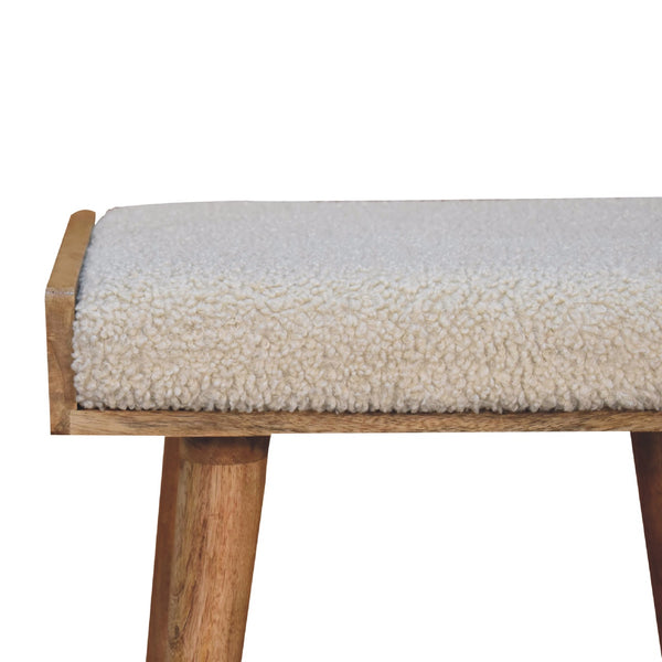 English Elm Boucle Tray-Style Footstool with Nordic Oak Legs, Cream Bouclé Upholstery, Cozy Modern Accent B182P166682