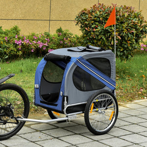 English Elm Aosom Pet Bike Trailer with Steel Frame, Quick-Release Wheels, Mesh Ventilation & Safety Flag Blue W2225P166452