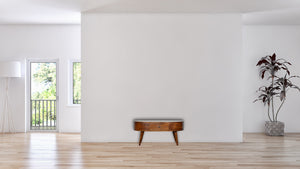 English Elm Chestnut Rounded Coffee Table With Nordic Legs, 2 Drawers For Stylish Living Room Storage & Decor B182P166518