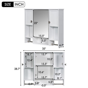 English Elm 35'' Modern Wall-Mounted Medicine Cabinet with Mirror, Ample Storage, Adjustable Shelves & Towel Bar White WF317173AAK