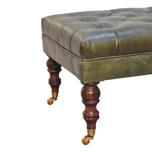 English Elm Buffalo Leather Rectangular Ottoman with Castor Legs for Eclectic Living Rooms B182P166655