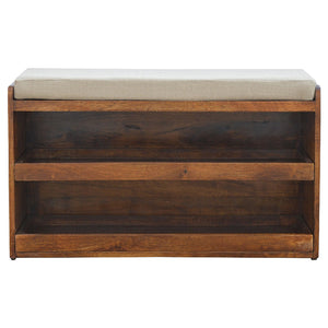 English Elm Mud Linen Pull-Out Shoe Bench With 2 Shelves For Stylish Storage And Seating In Chestnut Finish B182P166490