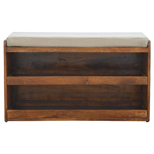 English Elm Mud Linen Pull-Out Shoe Bench With 2 Shelves For Stylish Storage And Seating In Chestnut Finish B182P166490