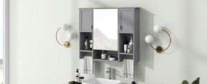 English Elm 35'' Modern Wall-Mounted Medicine Cabinet with Mirror, Ample Storage, Adjustable Shelves & Towel Bar Grey WF317173AAE