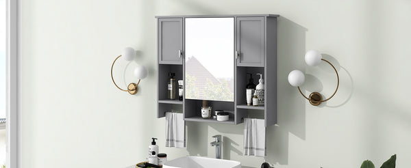 English Elm 35'' Modern Wall-Mounted Medicine Cabinet with Mirror, Ample Storage, Adjustable Shelves & Towel Bar Grey WF317173AAE
