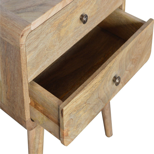 English Elm Curved Oak-ish Bedside Nightstand, Solid Wood Oak Finish, Timeless Curved Design, Compact 21.6" L x18" H B182P166527