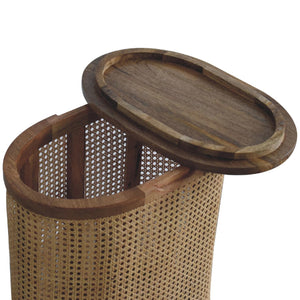 English Elm Larissa Stylish Lid-Up Storage Stool For Modern Living - Oak-Finish Wood & Woven Rattan Design B182P166605