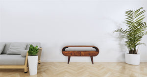 English Elm Chestnut Circular Tv Stand With 2 Drawers & Open Slot - Nordic Style For Modern Living Rooms B182P166653