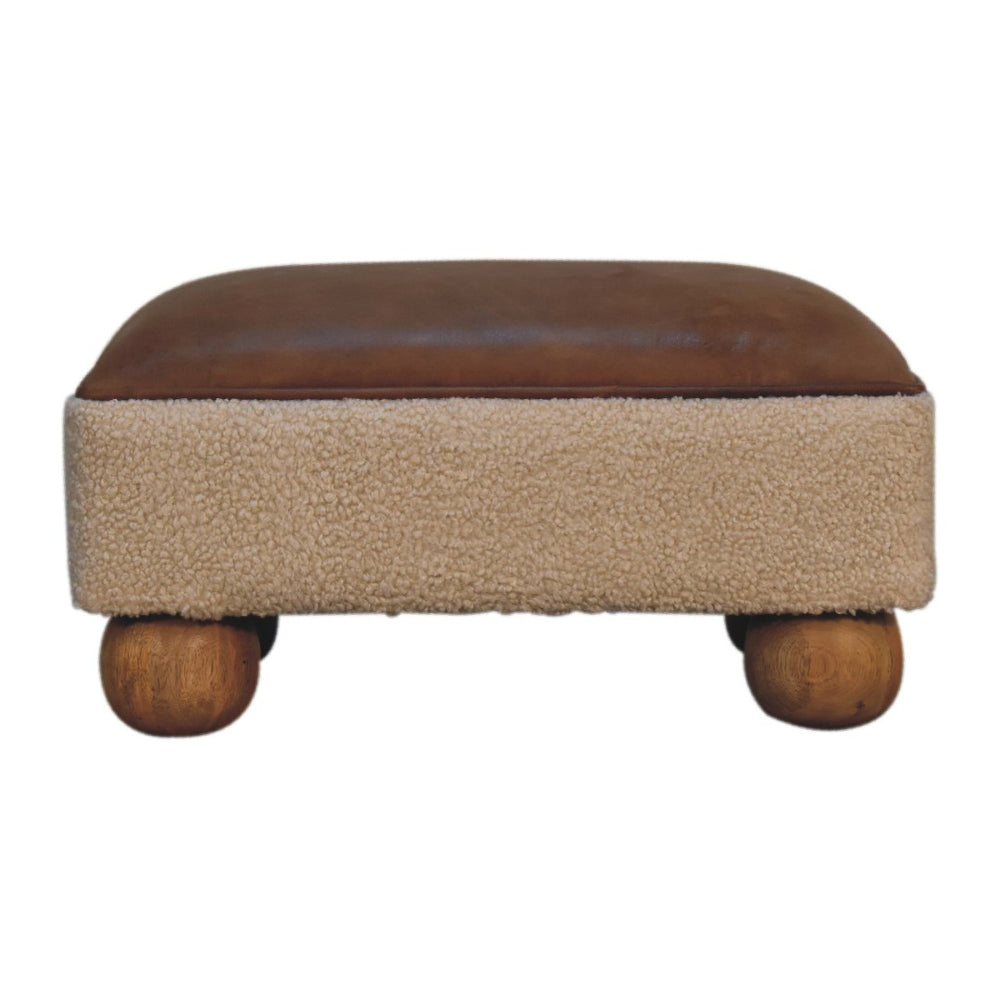 English Elm Solid Wood Vintage Leather Boucle Footstool – Artisan Crafted Modern Accent For Cozy Spaces B182P280796-GIGA