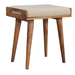 English Elm Boucle Tray-Style Footstool with Nordic Oak Legs, Cream Bouclé Upholstery, Cozy Modern Accent B182P166682