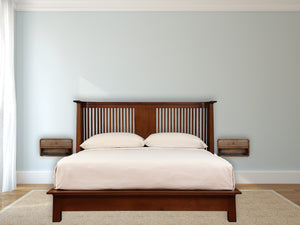 English Elm Chestnut Brown Curve Floating Bedside Nightstand – Stylish Wall-Mounted Storage For Modern Spaces B182P166501