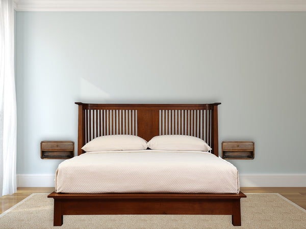 English Elm Chestnut Brown Curve Floating Bedside Nightstand – Stylish Wall-Mounted Storage For Modern Spaces B182P166501