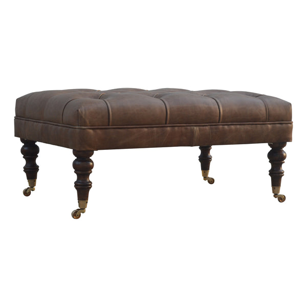 English Elm Solid Leopard Velvet Tray Footstool with 100% Mango Wood Frame, Nordic Legs, Modern Upholstery Brown B182P202520