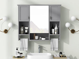 English Elm 35'' Modern Wall-Mounted Medicine Cabinet with Mirror, Ample Storage, Adjustable Shelves & Towel Bar Grey WF317173AAE