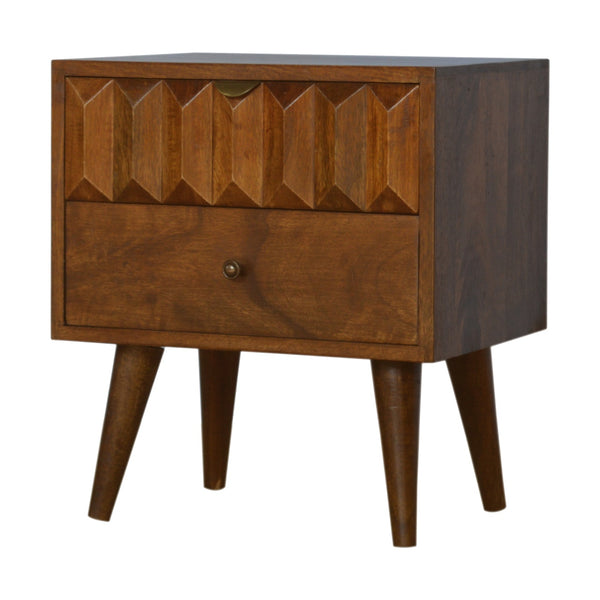 English Elm Chestnut Prism Bedside Nightstand - Stylish Solid Wood Table With Modern Design & Practical Storage B182P166498