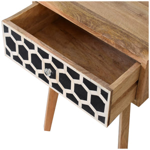 English Elm Bone Inlay Tapered Nightstand Oak with 1 Drawer and Nordic Legs — Solid Wood, Clean Lines, Cozy Chic B182P166557