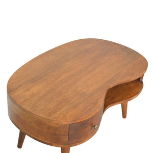 English Elm Chestnut Wave Coffee Table With Nordic Legs - Stylish 1-Drawer & Open Storage For Modern Living B182P166539