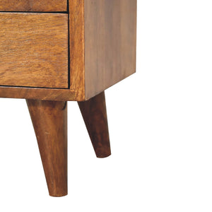 English Elm Solid Wood Mini Classic Chestnut Bedside with 2 Drawers & Open Shelf, Nordic Legs, Dark Brown Finish — Timeless Elegance for Cozy Modern Homes B182P166571