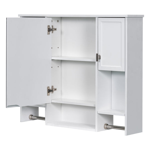 English Elm 35'' Modern Wall-Mounted Medicine Cabinet with Mirror, Ample Storage, Adjustable Shelves & Towel Bar White WF317173AAK
