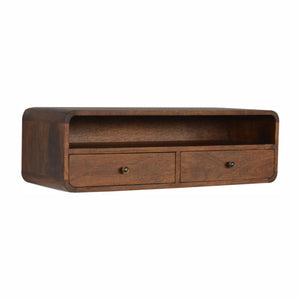 English Elm Floating Chestnut Open Console - 2 Drawer Wall-Mounted Solid Wood Storage, Modern Chestnut Finish B182P166533