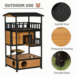 English Elm Pawhut Fir Wood Multi-level Feral Cat Shelter with Condo Asphalt Roof Play Platform W2225P166439