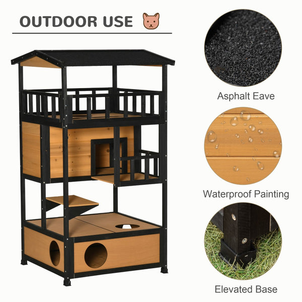 English Elm Pawhut Fir Wood Multi-level Feral Cat Shelter with Condo Asphalt Roof Play Platform W2225P166439