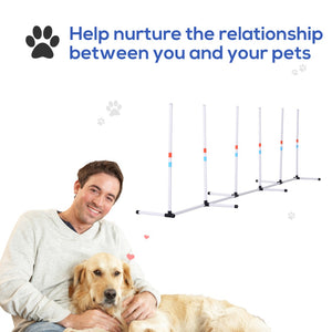 English Elm Pawhut Adjustable Dog Agility Training Set With Weave Poles & Carry Bag For Ultimate Fun & Skill W2225P166454-GIGA