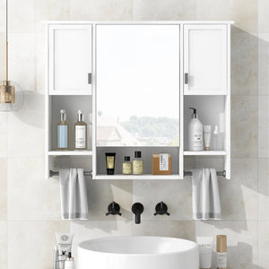 English Elm 35'' Modern Wall-Mounted Medicine Cabinet with Mirror, Ample Storage, Adjustable Shelves & Towel Bar White WF317173AAK