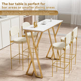 Hearth and Haven 47" Modern High White Bar Table with Golden Double Pedestal WF322495AAG
