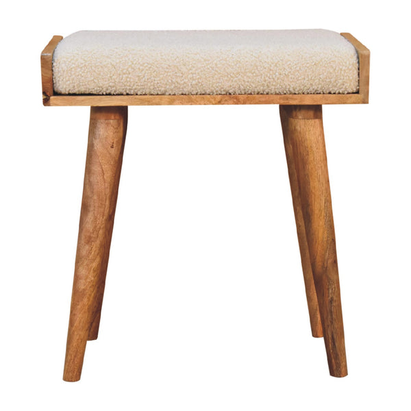 English Elm Boucle Tray-Style Footstool with Nordic Oak Legs, Cream Bouclé Upholstery, Cozy Modern Accent B182P166682
