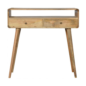 English Elm Curved Oak-Ish Console Table With Nordic Legs – Stylish 2-Drawer Storage For Modern Spaces B182P166497