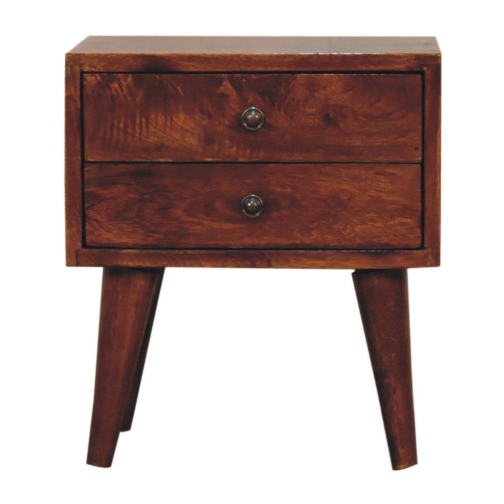 English Elm Mini Chestnut Modern Bedside - Solid Wood Compact Nightstand, Timeless Chestnut Finish, Sleek Lines, Versatile Storage for Cozy Bedrooms (17.72x13.78x13.78) B182P166603