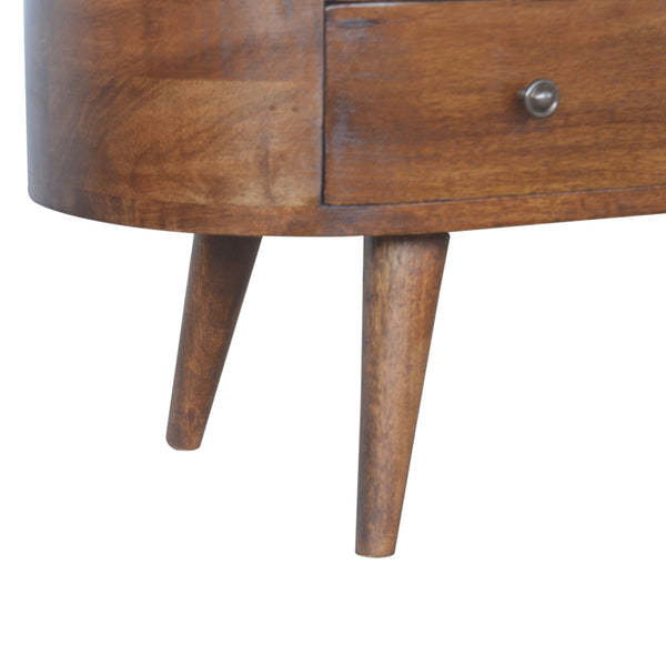 English Elm Chestnut Rounded Entertainment Unit With Nordic Legs, 4 Drawers & Open Slots For Stylish Storage B182P166512