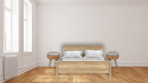 English Elm Circular Oak Nightstand with 1 Drawer & Open Slot, Solid Wood Nordic Legs, Timeless Modern Accent B182P166507