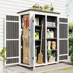 English Elm TOPMAX Outdoor 5.5ft Wood Storage Shed Cabinet with Waterproof Asphalt Roof, Lockable Doors, Sturdy White+gray SP100016AAE