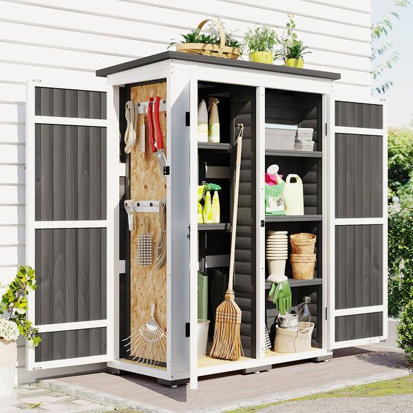 English Elm TOPMAX Outdoor 5.5ft Wood Storage Shed Cabinet with Waterproof Asphalt Roof, Lockable Doors, Sturdy White+gray SP100016AAE