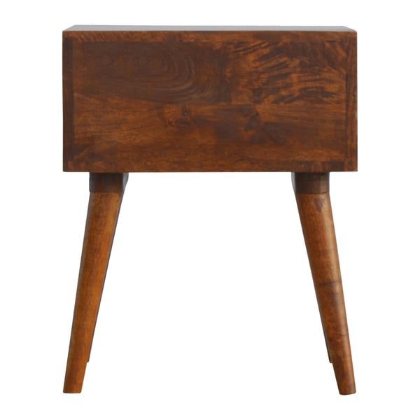 English Elm Geo Brass Inlay Bedside Chestnut with Gold Accents, 2-Drawer Nordic Legs Nightstand for Cozy Style B182P166486
