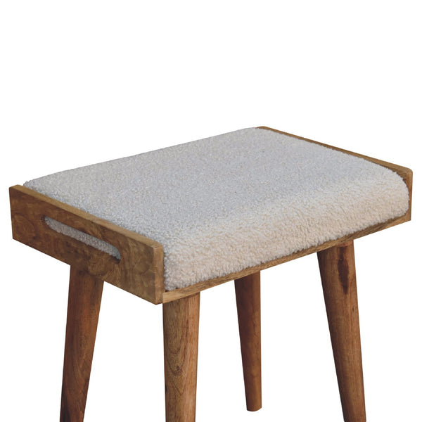English Elm Boucle Tray-Style Footstool with Nordic Oak Legs, Cream Bouclé Upholstery, Cozy Modern Accent B182P166682