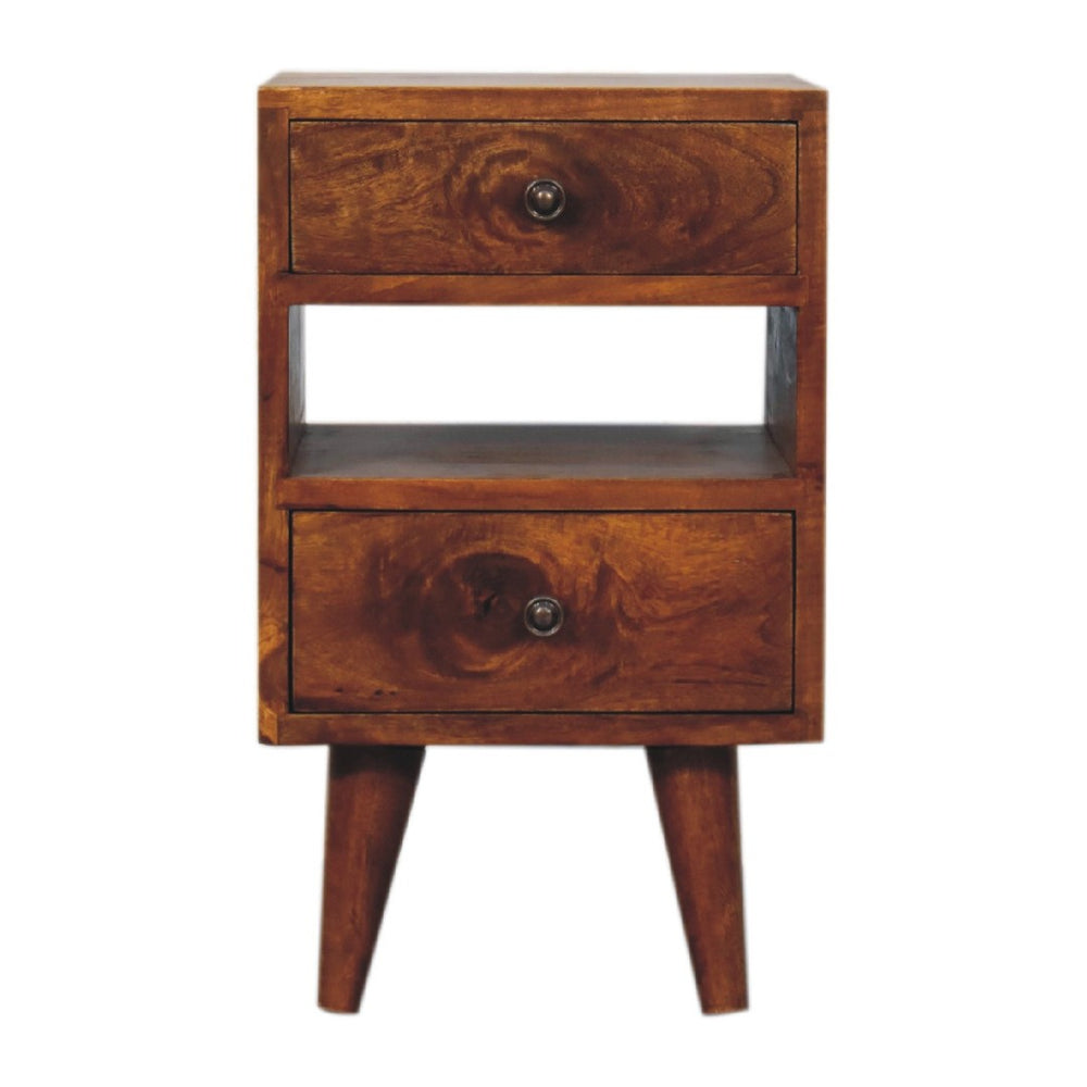 English Elm Solid Wood Mini Classic Nightstand - Charming Multi-Chestnut Finish With Storage & Brass Accents B182P280792-GIGA