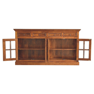 English Elm Large Glazed Sideboard Chestnut Solid Wood 68.9" x 18.9" x 39.4" – Timeless, Functional, Contemporary Storage B182P166690