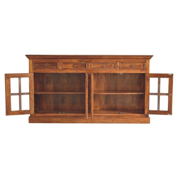English Elm Large Glazed Sideboard Chestnut Solid Wood 68.9" x 18.9" x 39.4" – Timeless, Functional, Contemporary Storage B182P166690