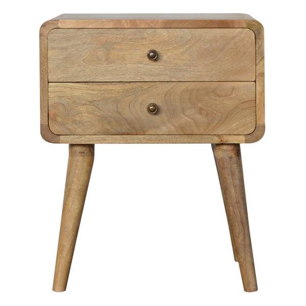 English Elm Curved Oak-ish Bedside Nightstand, Solid Wood Oak Finish, Timeless Curved Design, Compact 21.6" L x18" H B182P166527