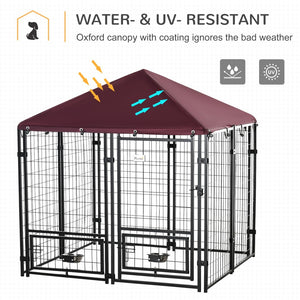 English Elm Pawhut Walk-in Steel Dog Kennel Outdoor with Canopy and Rotating Bowl Holders W2225P166430