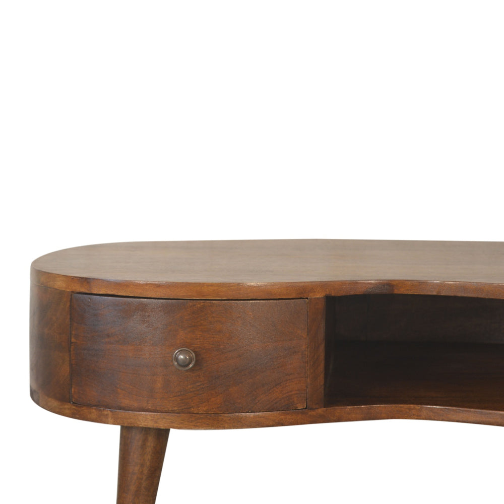 English Elm Chestnut Wave Coffee Table With Nordic Legs - Stylish 1-Drawer & Open Storage For Modern Living B182P166539